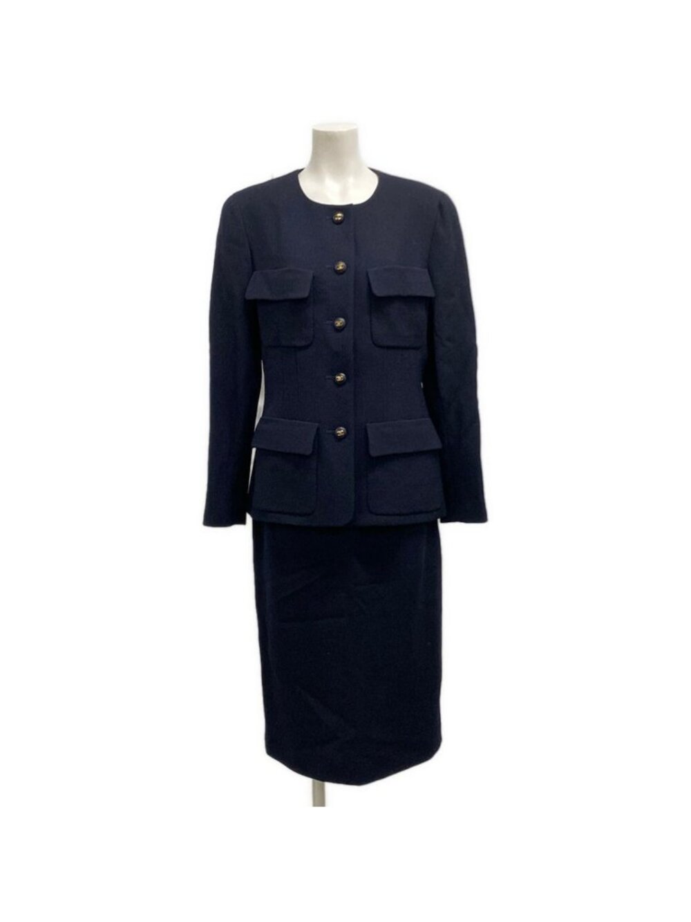 Chanel Skirt Suit Dark Navy CC Logo Wool